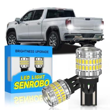 Imagem de SENROBO Lâmpada de ré LED 921 912 adequada para GMC Sierra 1500 2500 3500 HD 2014-2025, lâmpada LED T15 super brilhante com lente, substituição de luzes de reserva brancas frias 6000K, pacote com 2