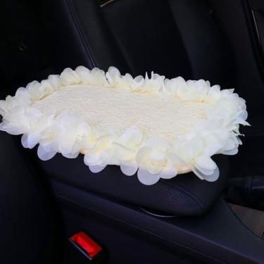 Imagem de MINGZAIQIPEI Capa de console central automotiva para console de carro capa de apoio de braço de renda, almofada de apoio de braço central automática macia e fofa para a maioria dos protetores de
