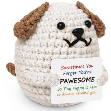 Imagem de Mini Positive Crochet Animals Puppy Dog Gifts for Dog Mom Friends, Funny Emotional Support Plush Handmade Crochet Dog for Pet Dog Lover Mom Dad, Inspirational Gifts for Women Sister Coworkers