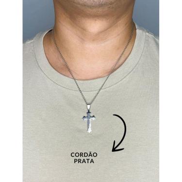 Imagem de Cordão Corrente 50Cm Pingente Cruz Crucifixo Oração Pai