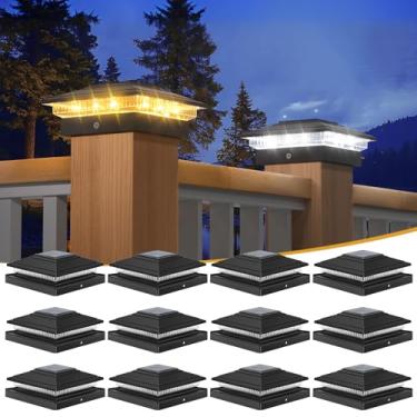 Imagem de APONUO Luzes solares de poste 4x4, IP64 à prova d'água, 16 LEDs brilhantes para deck, cerca, pátio, jardim, quintal, 2 modos, luz externa de longa duração para postes 10 x 12 x 12 x 12 cm