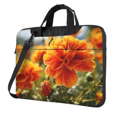 Imagem de Capa para laptop com flores de outono e flores de calêndula à prova de choque capa protetora para notebook bolsa portátil para laptop, Preto, 13 inch