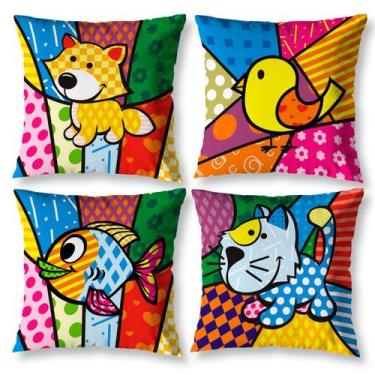 Imagem de Kit 4 Almofadas Cheias 40cm x 40cm Decorativas Estampadas Digital Colo