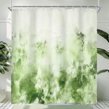 Imagem de Riyidecor Cortina de chuveiro verde sálvia 182x182 cm A moderna abstrata ombré aquarela sálvia branca pintura artística estética simples elegante banheiro decoração tecido poliéster impermeável pacote
