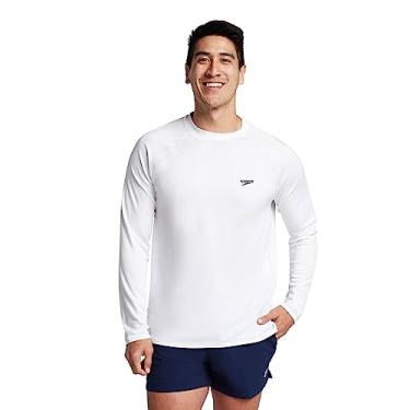 Imagem de Camiseta masculina Speedo Uv de natação de manga comprida, ajuste solto, camiseta fácil, Branco, Large