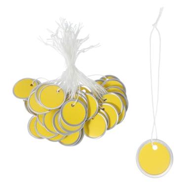 Imagem de PATIKIL Etiquetas de chave de aro de metal de 3,5 cm, pacote com 50, etiquetas de papel redondas em branco, chaveiros graváveis, identificadores com cordão atado para porta de carro, gaveta, chaveiro