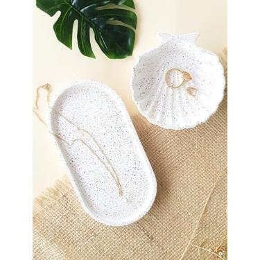 Imagem de kit bandeja oval e concha - Diversas Cores - Artesanal - Para decoração, porta joia, acessórios (granilite colorido)