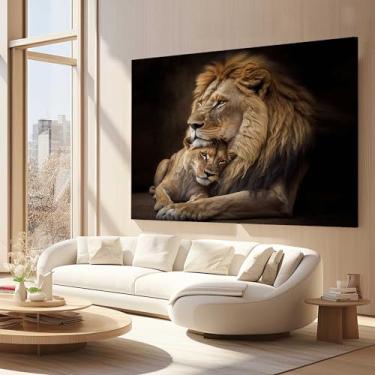 Imagem de Quadros Decorativos para Quarto Sala 130x90 Leão Leoa Família Horizontal Grande Escritório Hall