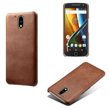Imagem de Capa para MOTO G4 Plus,Proteção contra quedas,Casca de volta de cor sólida simples,Design de couro de imitação de plástico-Brown
