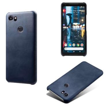 Imagem de Capa para Google Pixel 2XL,Proteção contra quedas,Casca de volta de cor sólida simples,Design de couro de imitação de plástico-Blue