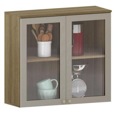 Imagem de Armário de Cozinha 80cm 2 Portas Com Vidro Nádia Mocca/Avelã L01 - Mpo