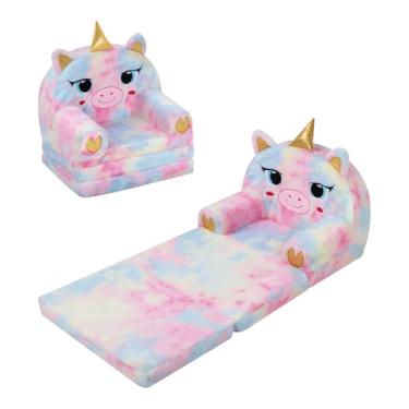 Imagem de decalsweet Sofá infantil confortável dobrável sofá para espreguiçadeira 2 em 1 cadeira de bebê de pelúcia para brincar e cochilar, presentes de aniversário para meninos e meninas