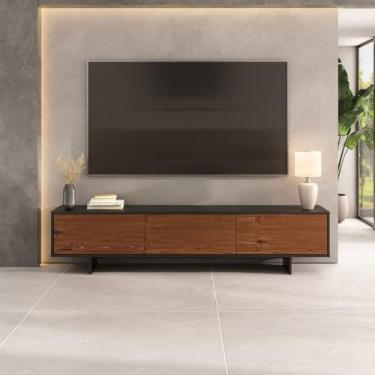 Imagem de IDIMEX Rack Preto Madeira TV 75 Para Sala Moderno 184 cm 3 Portas ARTO