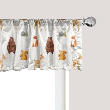 Imagem de Ambesonne Sanefa de janela de animais, animais de bebê, ilustração em aquarela, floresta, natureza infantil, berçário, sanefa para decoração de cozinha, quarto com bolso de varão, 137 x 30 cm, marrom bege