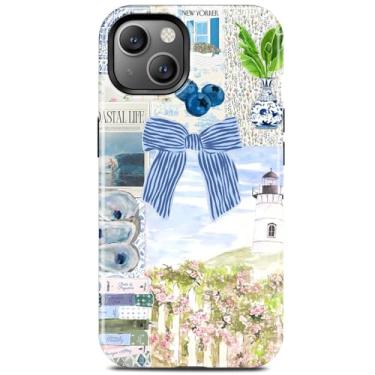 Imagem de Linda capa de telefone com colagem de laço de fita para iPhone 13, compatível com Magsafe, estética moderna coquete cottagecore flor magnética fina à prova de choque capa protetora feminina menina