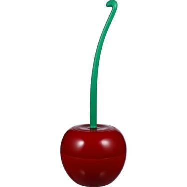 Imagem de DEARMAMY Conjunto de escova de vaso sanitário em forma de cereja - Kit de limpeza de vaso sanitário moderno de plástico vermelho escuro com suporte para banheiro (37 cm)