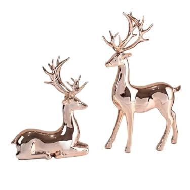 Imagem de Conjunto de duas peças de decoração de armário de TV Elk, decoração de casa de luxo leve, processo de galvanoplastia de sala de estar, decoração de armário de vinho Arte Decorativa(Rose gold)