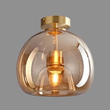 Imagem de LTTKLMP Luminária de teto Nordic Mid Century Corridor Globe Semi Flush Mount Luminária de teto de vidro cinza fumê âmbar mini luminária de teto simples para corredor, varanda, escada, armário, cozinha