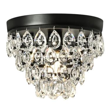 Imagem de YUAZCYIN Pequenos lustres de cristal pequeno lustre luminária mini lustre para armário banheiro sala de estar, lustres de cristal preto fosco iluminação