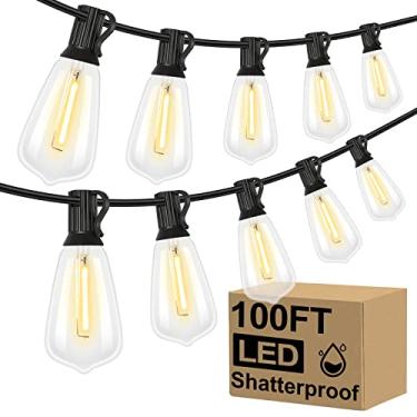 Imagem de Brightever Cordão de luzes LED para ambientes externos, 30 m, com 52 lâmpadas Edison vintage ST38 à prova de estilhaçamento, luz externa à prova d'água para varanda, deck, jardim, quintal, varanda