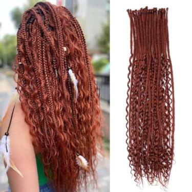 Imagem de Pouweney Conjunto de extensões de dreadlock 3 em 1 de 61 cm, 30 fios mistos de cobre vermelho sintético SE Dreads extensões, 100% feito à mão, macios, encaracolados com extremidade única, dreads