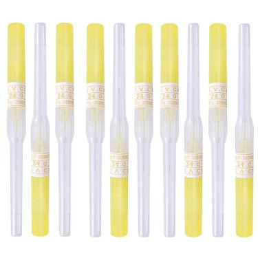 Imagem de 100 agulhas de piercing de cateter, agulhas de cateter IV de 20 g Agulhas de piercing de nariz estéreis descartáveis de aço inoxidável para lábios, língua, umbigo (24G/0,5 mm)