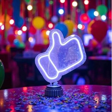 Imagem de Painel Neon Joinha Like Facebook Azul 35cm