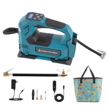 Imagem de Compressor de ar portátil para inflador de pneu, 150 PSI com mangueira de extensão, escape e mandril de ar rápido para carro, motocicleta, bicicleta e bola (requer bateria não incluída)