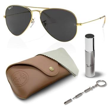 Imagem de Ray-Ban RB3025 Óculos de sol clássicos polarizados em forma de aviador com kit de óculos – protetores de nariz ajustáveis – Óculos de sol retrô formais e casuais ideais, Dourado (919648 | 55 mm)