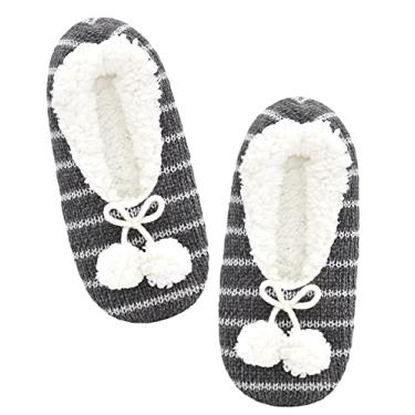 Imagem de Panda Bros Meias femininas com pegas, meias felpudas femininas com parte inferior antiderrapante, chinelos aconchegantes para casa, Cinza Yinsi-s, 8-10