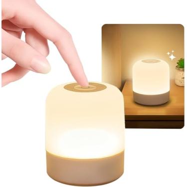 Imagem de Luminária de Mesa Abajur de Cabeçeira com 3 Modos de Iluminação 360° LED Botão Touch Sem Fio Recarregável Para Criado Mudo, Estudos, Trabalho, Quarto, Escritório, Sala, Decoração e Leitura (8,5x7cm)