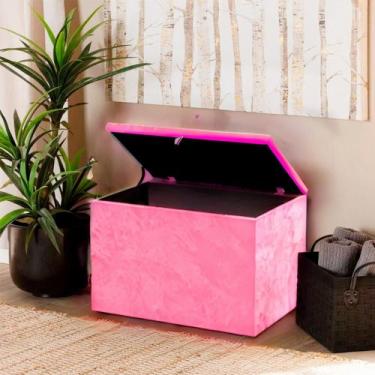 Imagem de Puff Baú Retangular Estofado Decorativo - Realizar, Rosa Bebê Corino