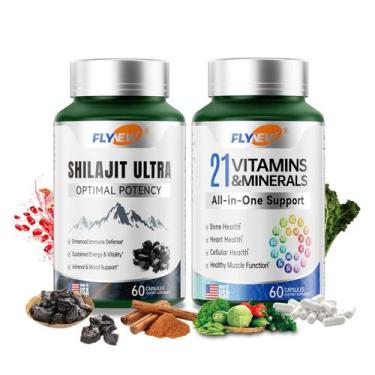 Imagem de Suplemento Flynew Shilajit 60 cápsulas multivitamínico para homens e m