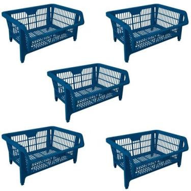 Imagem de Kit 5 Cesto Empilhavel Expositor Organizador Plástico Azul - Presto