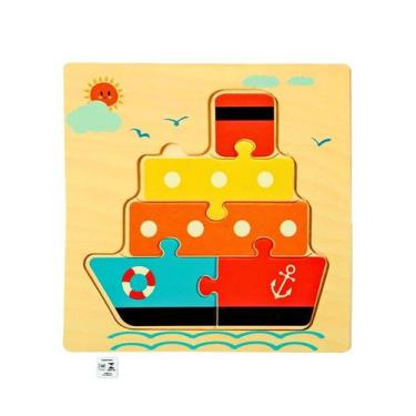 Imagem de Quebra Cabeca MDF Mini 6 Pecas Toymix Navio 15x15x0,3cm Brinquedo Educ