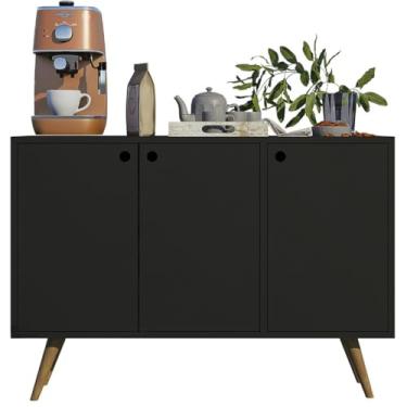 Imagem de Aparador Móveis para Cozinha e Café Buffet Armario Multiuso Cozinha Real Cantinho do Café Sala Balcão Multiuso Decoração Moderno 90cm Rack (Preto)