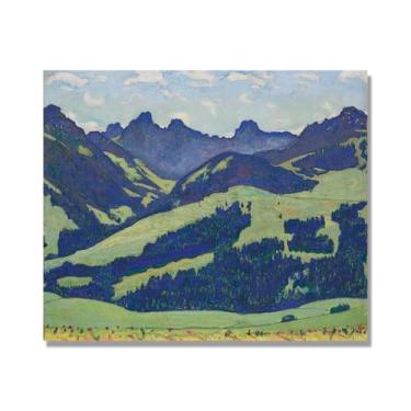 Imagem de Pinturas a óleo famosas, (paisagem perto do castelo) por Ferdinand Hodler, reprodução impressa em tela, arte de cenário para decoração de sala de estar. Somente tela de 60 x 72 cm - 23,6 x 28,3 pol