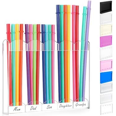 Imagem de Qinyoung Suporte de canudo acrílico para porta de armário com fita adesiva dupla face organizador de canudo reutilizável armazenamento de copos acessórios de cozinha recipiente para armário de balcão