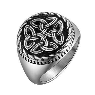 Imagem de Anéis Viking nórdicos masculinos - amuleto de aço inoxidável vintage nó celta nórdico Valknut runa deus Odin Mjolnir anel de dedo escandinavo martelo do Thor crânio guerreiro joia gótica para homens mulheres, Aço inoxidável, Sem pedras preciosas