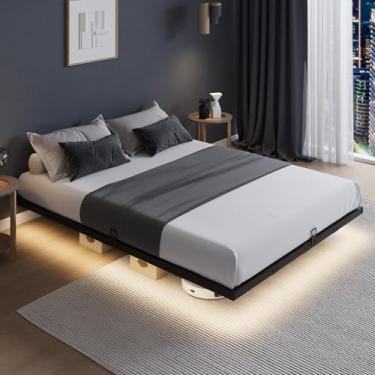 Imagem de Novilla Estrutura de cama flutuante com luzes LED, estrutura de cama de casal de plataforma moderna com rolha deslizante de colchão, montagem fácil, sem necessidade de mola box, sem ruído