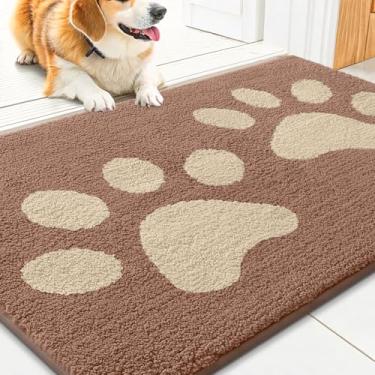 Imagem de Smiry Tapete de porta de cachorro para patas enlameadas 76 x 50, capachos antiderrapantes laváveis para ambientes internos, tapete de entrada absorvente para piso interno, camelo