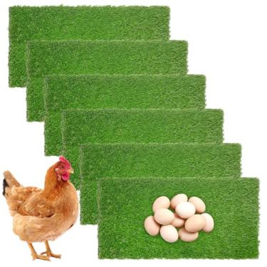 Imagem de kathson 6 peças de almofadas laváveis para galinheiro, 11,8 x 59,9 cm, tapete de grama artificial cortável, forro de galinheiro para colocar ovos, caixa de ninho reutilizável, tapetes de proteção de
