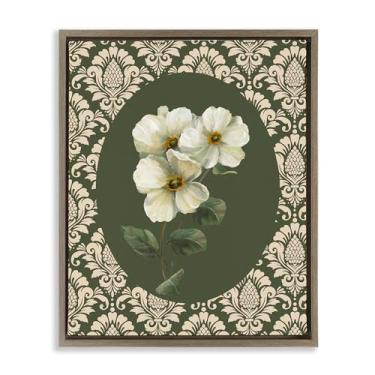 Imagem de Stupell Industries Fancy Lace White Flowers Brown Framed Floater Canvas Wall Art, design by Nan, 21 x 17
