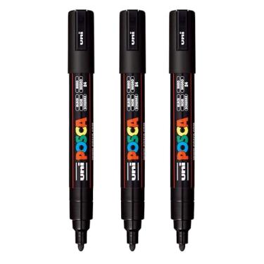 Imagem de posca Marcadores de tinta à base de água PC-5M, ponta média reversível (1,8-2,5 mm), preto, 3 unidades