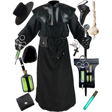 Imagem de Absolute Vibe Fantasia de médico da peste roupão de Halloween adereços medieval monge padre renascentista cosplay, Preto, P