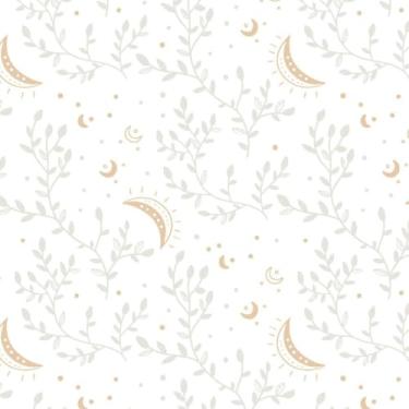 Imagem de ESSMOKO Papel de parede luar galhos de árvore fundo PVC impermeável papel de parede autoadesivo quarto sala de estar escritório adesivo decorativo branco 45 * 500 cm