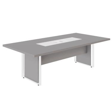 Imagem de Mesa Reunião 240cm Escritório para 4 Pessoas com Caixa de Tomadas Corporate Cinza Sagrado / Branco