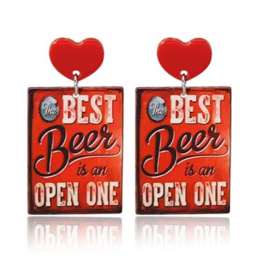 Imagem de QLYOVWE Oktoberfest Brincos femininos vintage anos 70 anos 80 cerveja publicidade brincos retrô tema bar pub festa feriado bebida álcool jóias acessório, Medium, Acrílico, Sem pedra preciosa