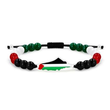 Imagem de Tobestu Pulseira de bandeira palestina com pingente de cores de mapa - acessório de contas solidárias e culturais preto vermelho branco verde YA5883, Adjustable, Pedra, Sem Pedra Preciosa