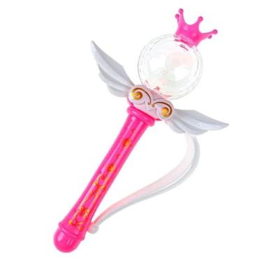 Imagem de Varinha Mágica Infantil com Luz, Rosa e Branco, Plástico, 18cm, Asas Decorativas, Brinquedo Luminoso para Crianças (Rosa Escuro)
